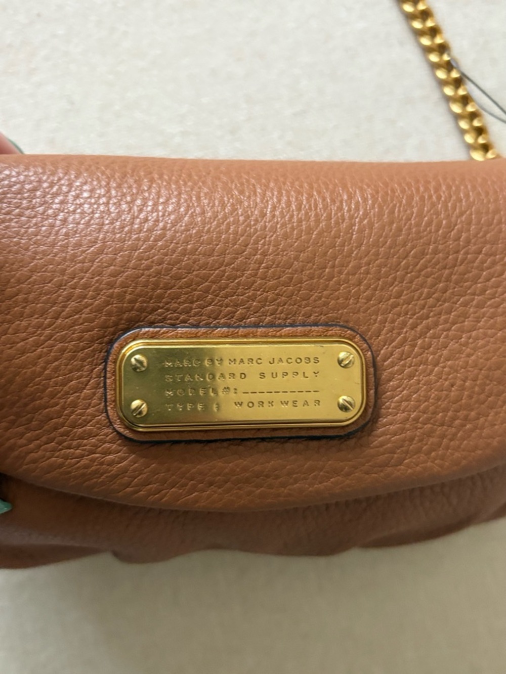 Marc by Marc Jacobs Cognac Leather Crossbody Bag with Gold Plaque - Picture 3 of 8